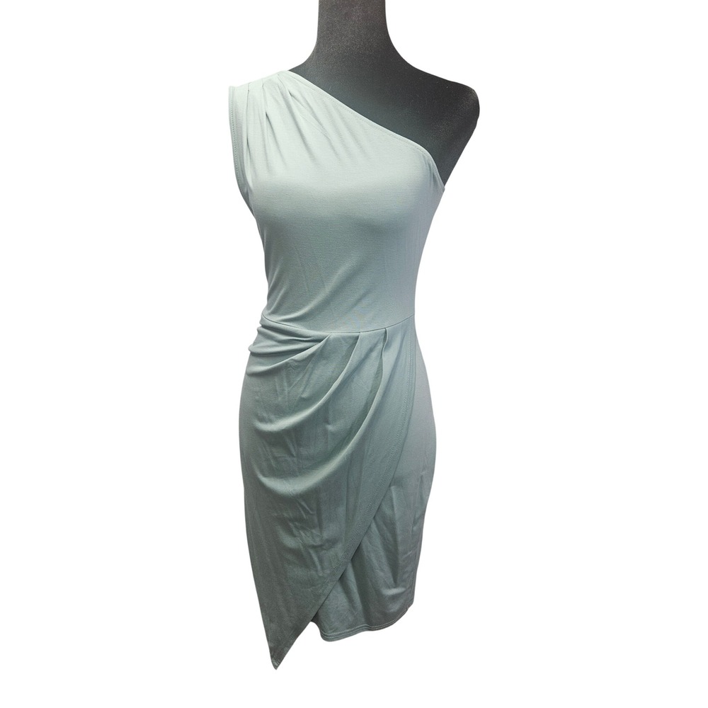 PrettyGarden Womens One Shoulder Ruched Bodycon Tulip Hem Dress Sage Green S